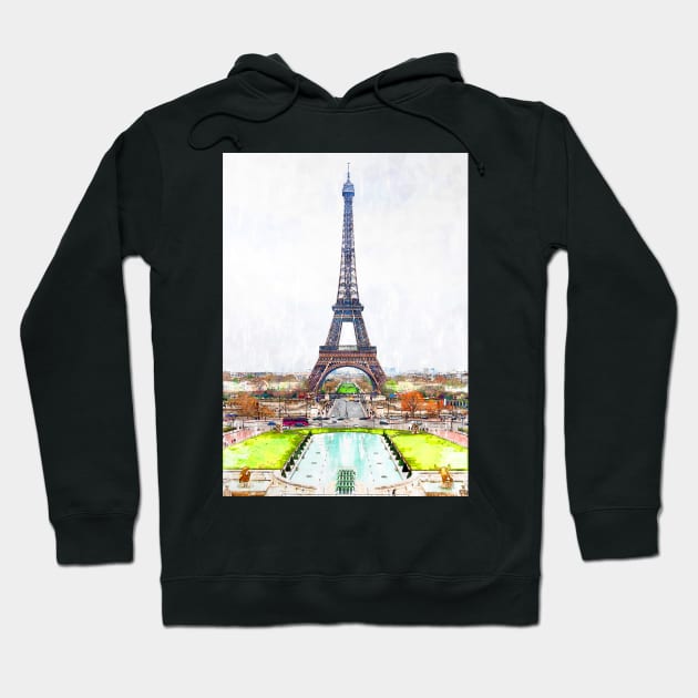 Eiffel Tower Water Pond. For Eiffel Tower & Paris Lovers. Hoodie by ColortrixArt